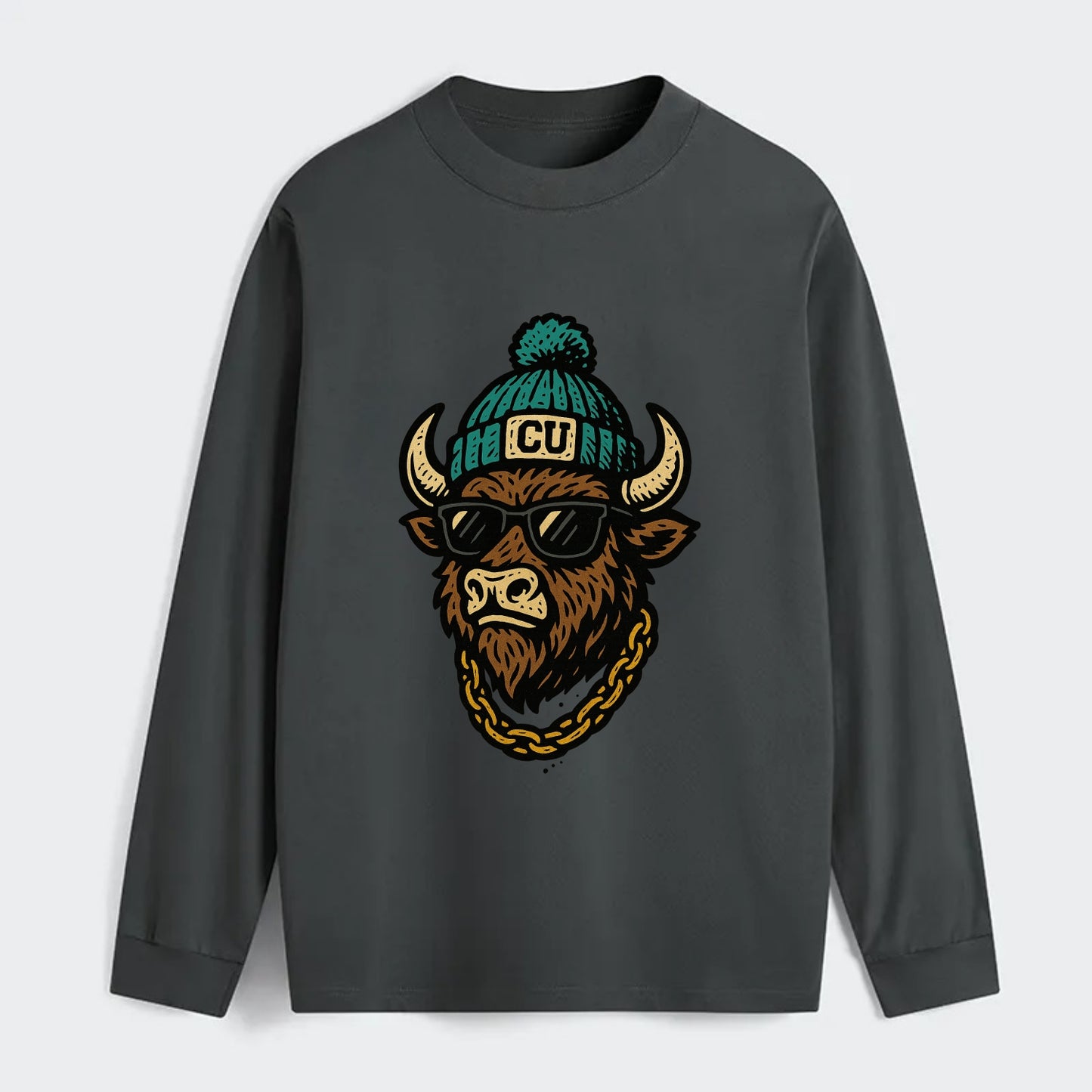 Boulder Ralphie wearing Colorado beanie with CU patch - Classic Long Sleeve Shirt - Gray