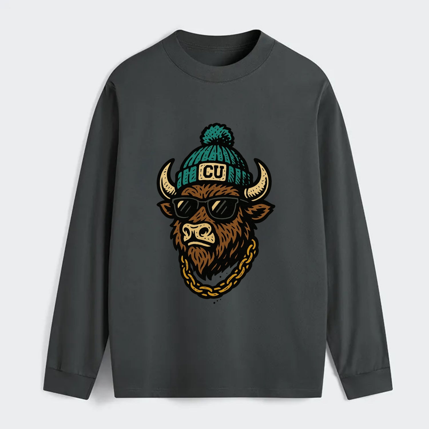 Boulder Ralphie wearing Colorado beanie with CU patch - Classic Long Sleeve Shirt - Gray