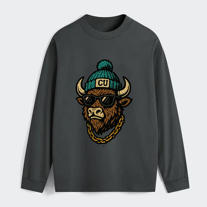 Boulder Ralphie wearing Colorado beanie with CU patch - Classic Long Sleeve Shirt - Gray