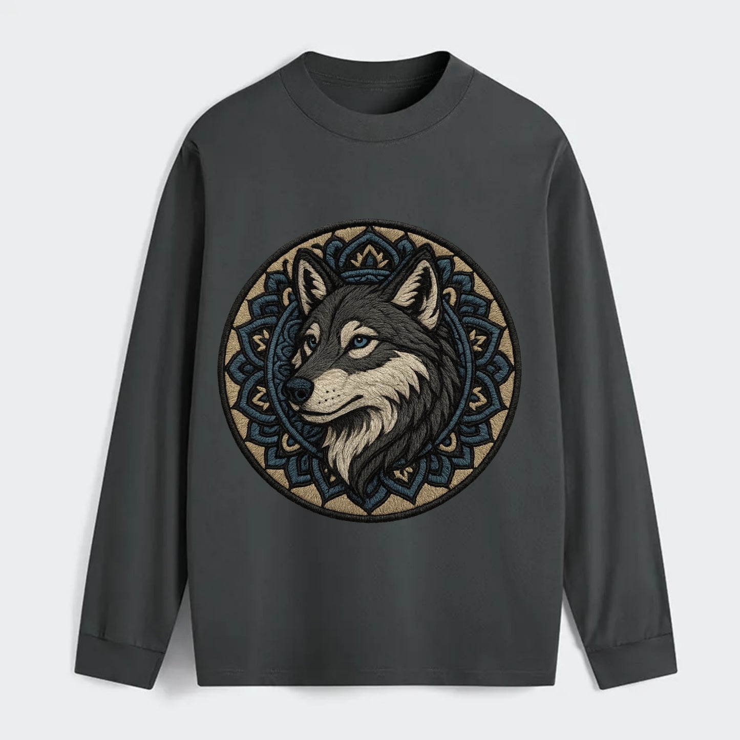 Mandala Wolf Pattern  - Classic Long Sleeve Shirt - Gray