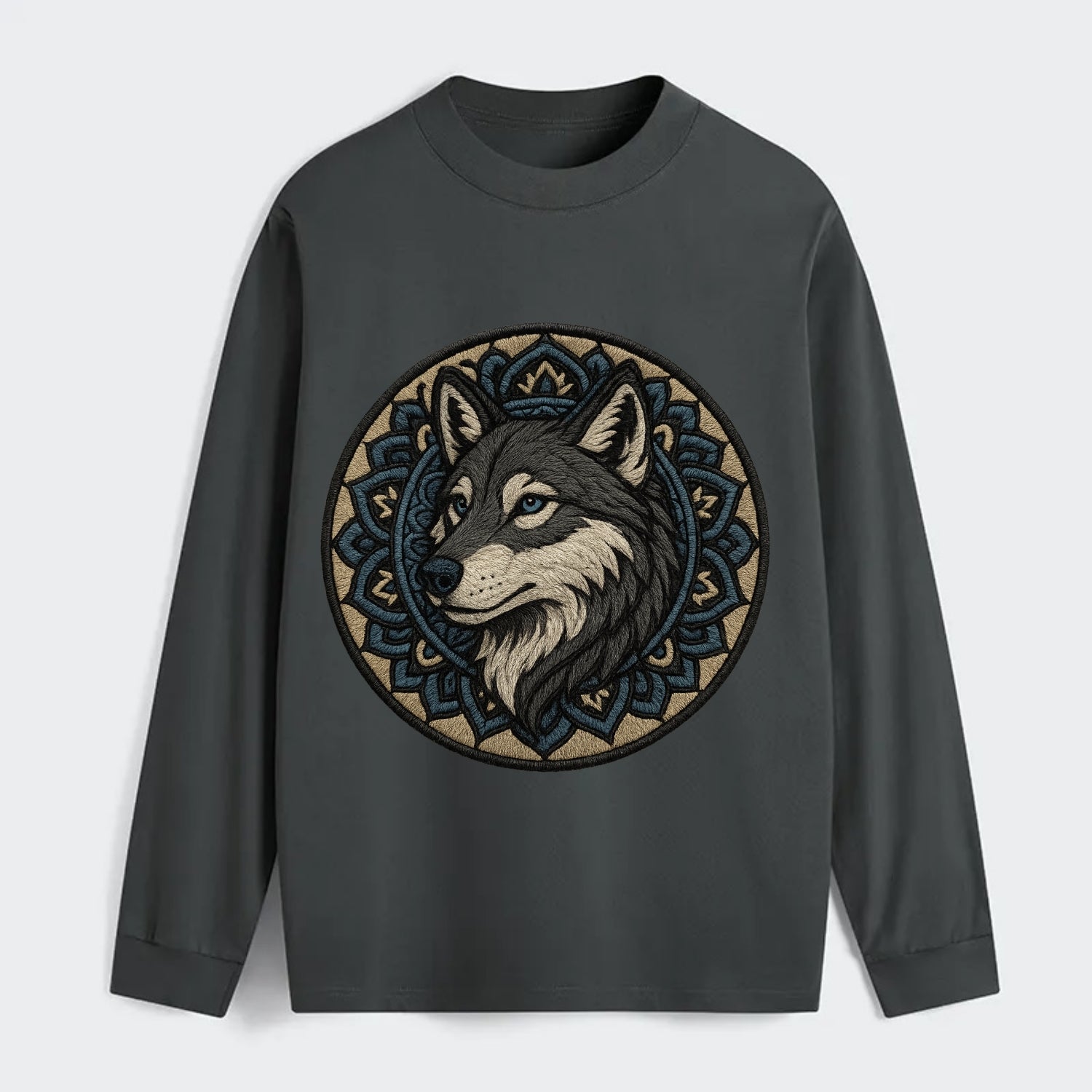 Mandala Wolf Pattern  - Classic Long Sleeve Shirt - Gray