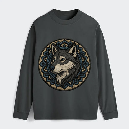 Mandala Wolf Pattern  - Classic Long Sleeve Shirt - Gray