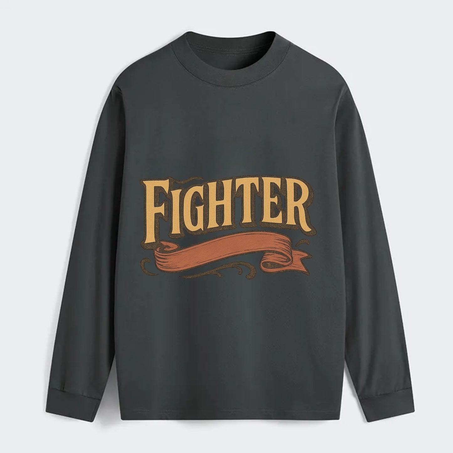 Bold typography design - "FIGHTER" - never giving up, battling on - Classic Long Sleeve Shirt - Gray