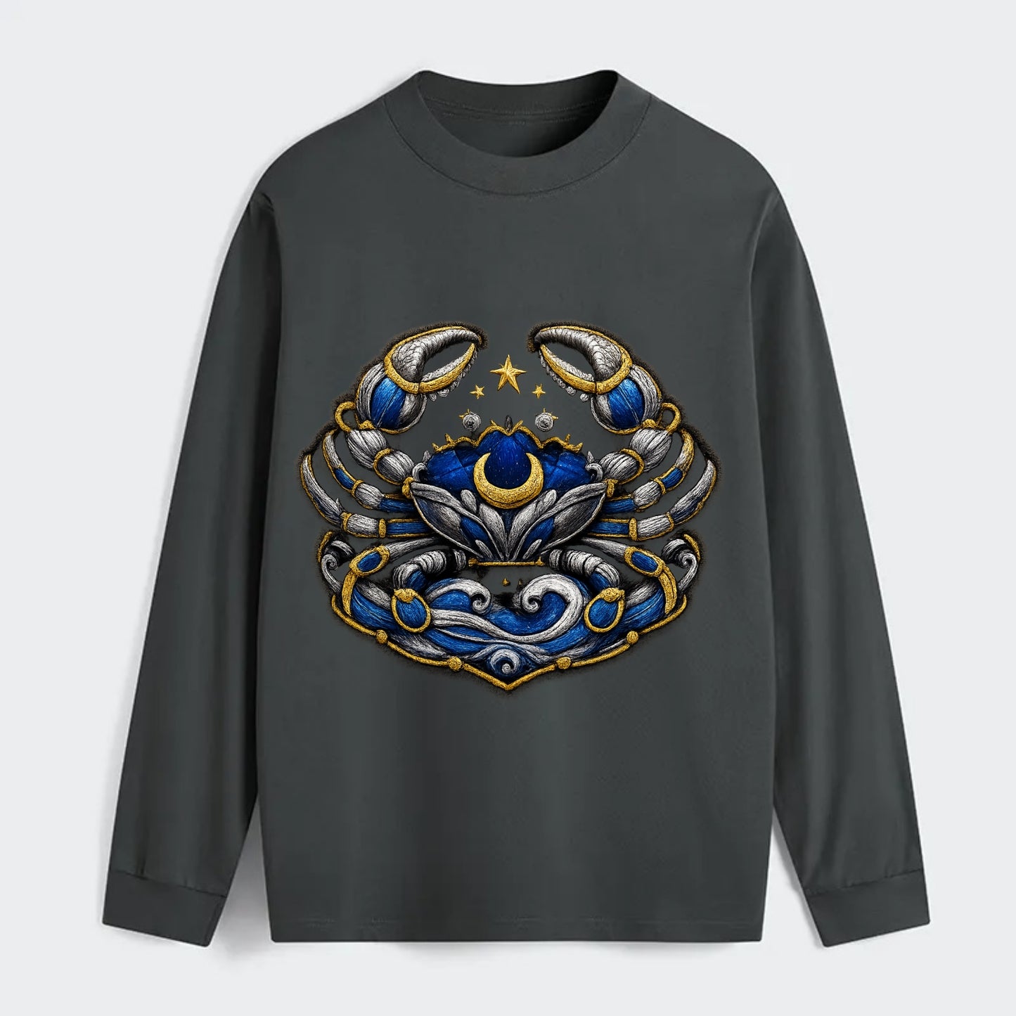 CANCER CRAB - protective crab in silver and blue , water sign - Classic Long Sleeve Shirt - Gray