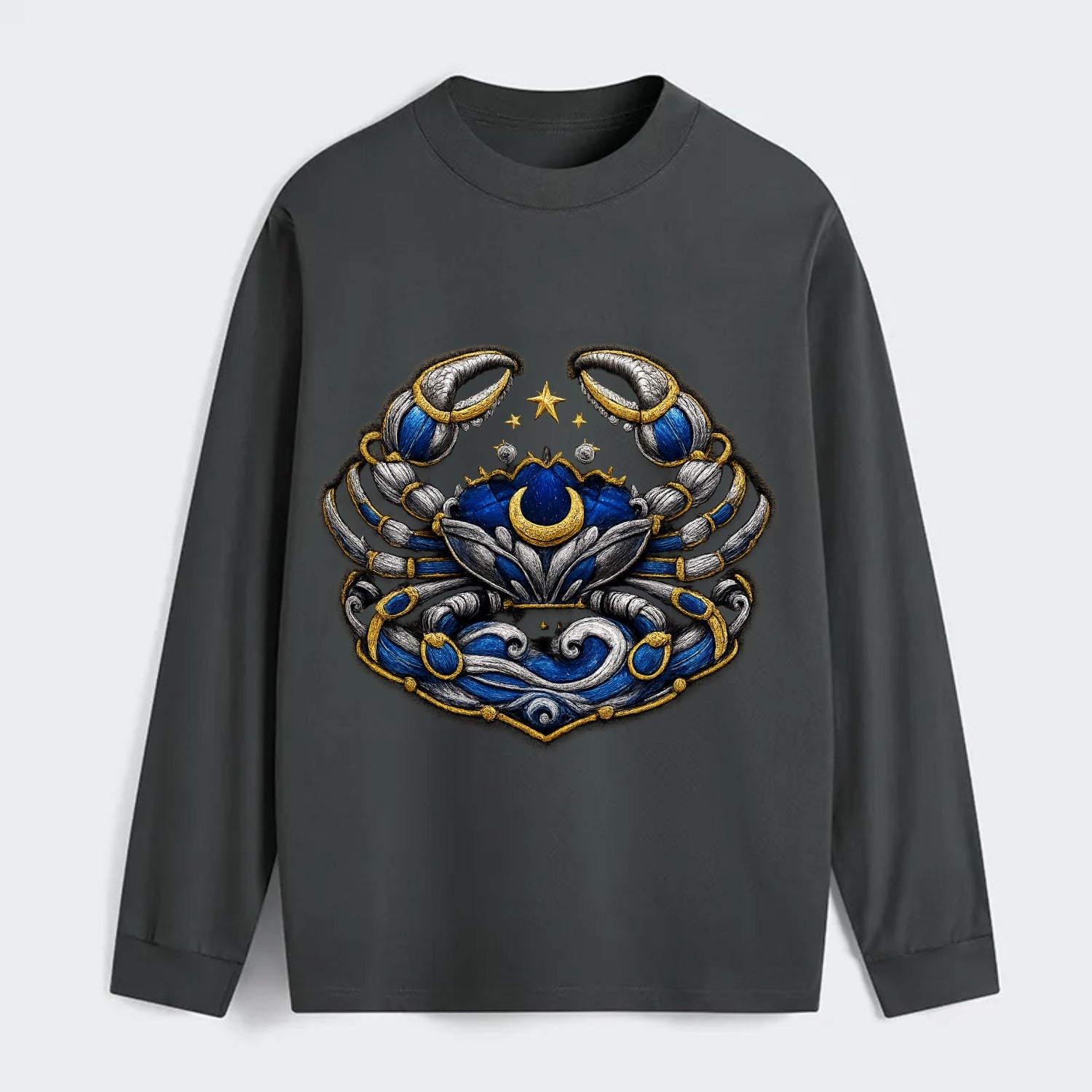 CANCER CRAB - protective crab in silver and blue , water sign - Classic Long Sleeve Shirt - Gray