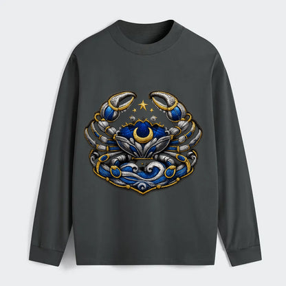 CANCER CRAB - protective crab in silver and blue , water sign - Classic Long Sleeve Shirt - Gray