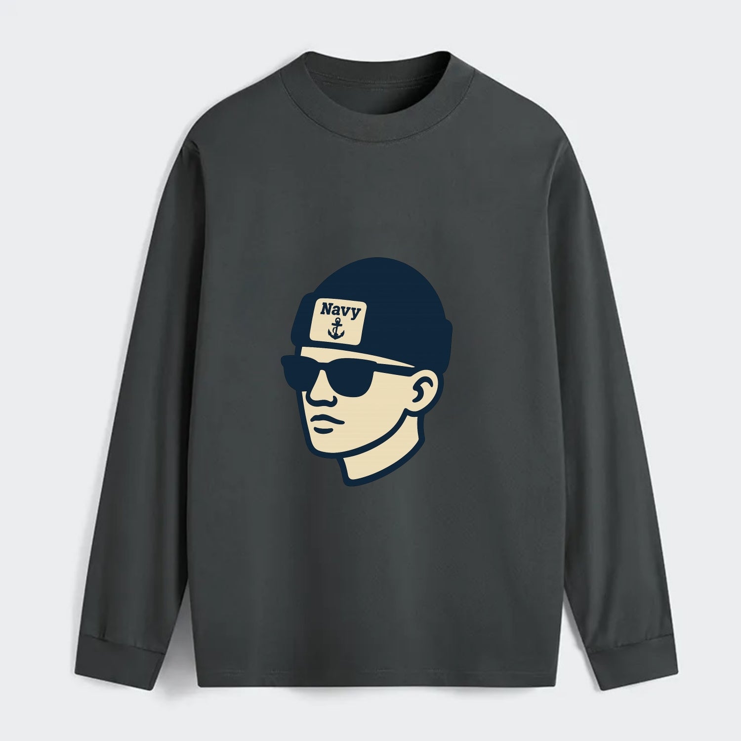 Annapolis Midshipman wearing Navy beanie with anchor patch - Classic Long Sleeve Shirt - Gray