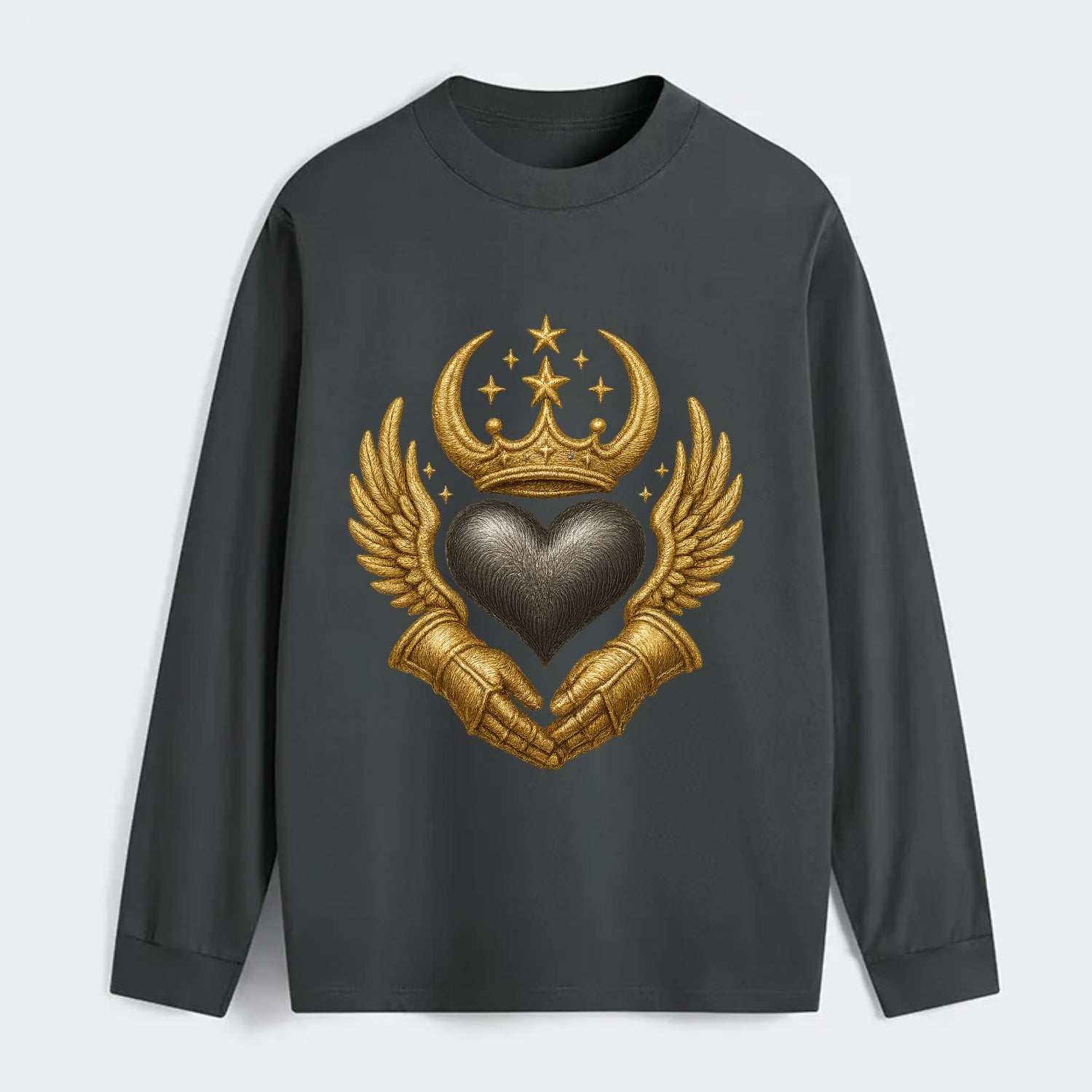 Nordic knotwork crown supporting a frosted steel heart with mittened - Classic Long Sleeve Shirt - Gray