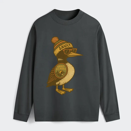 Sault Ste Marie Loon wearing Sault beani - Classic Long Sleeve Shirt - Gray