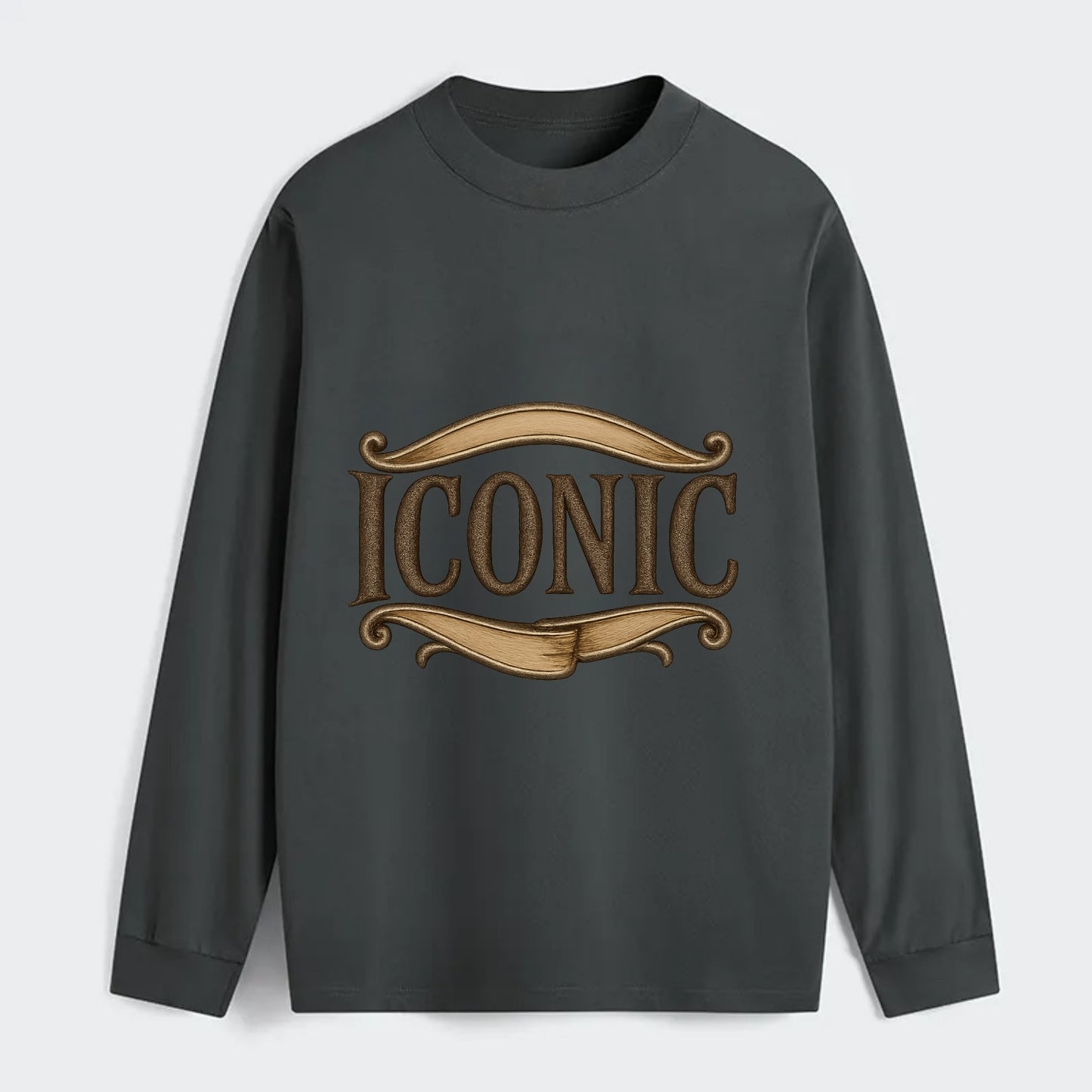 Bold typography design - "ICONIC" - instantly recognizable, trendsetter - Classic Long Sleeve Shirt - Gray