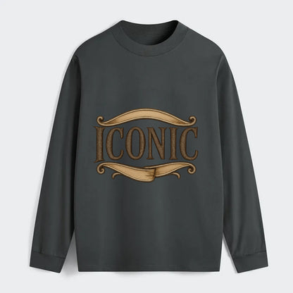 Bold typography design - "ICONIC" - instantly recognizable, trendsetter - Classic Long Sleeve Shirt - Gray