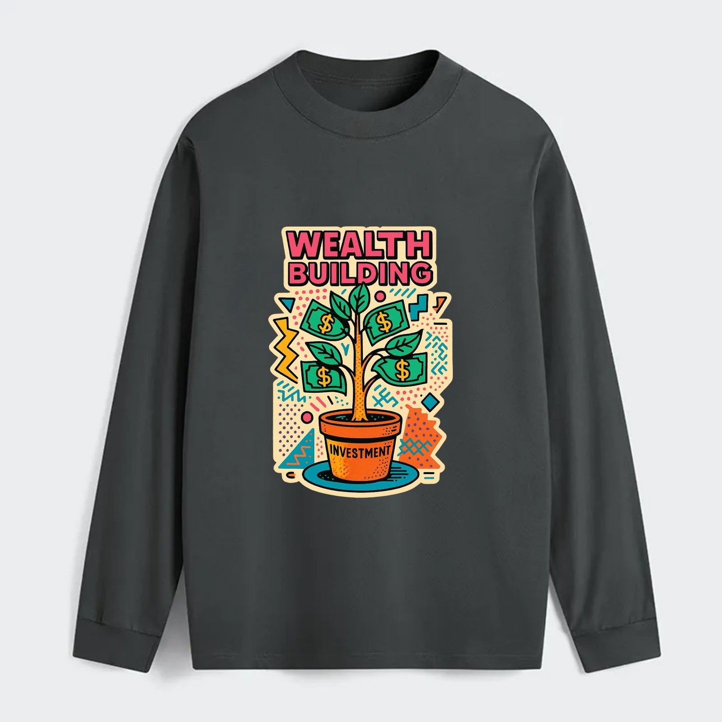 Money tree growing from investment pot - financial independence - Classic Long Sleeve Shirt - Gray