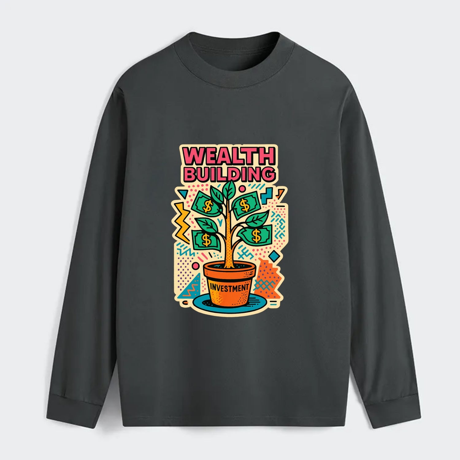 Money tree growing from investment pot - financial independence - Classic Long Sleeve Shirt - Gray