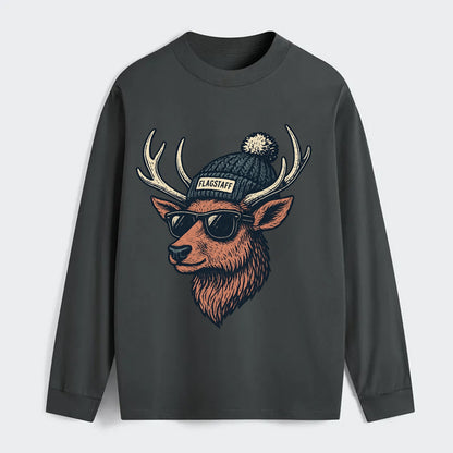 Flagstaff Elk wearing Flagstaff beanie with pom pom and wayfarer - Classic Long Sleeve Shirt - Gray