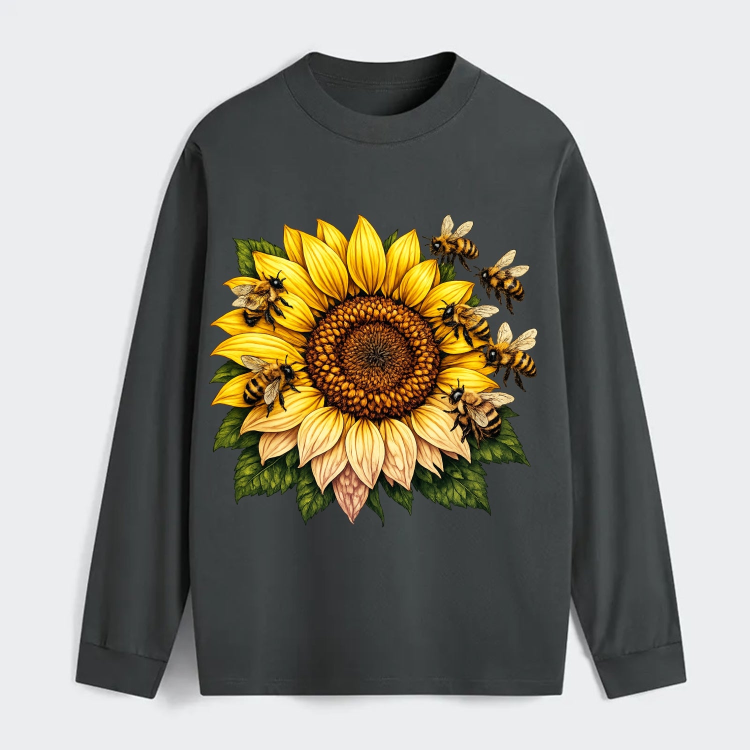 Vintage Sunflower - Classic Long Sleeve Shirt - Gray