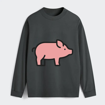 Pig - Pink farm pig flat side profile - Classic Long Sleeve Shirt - Gray