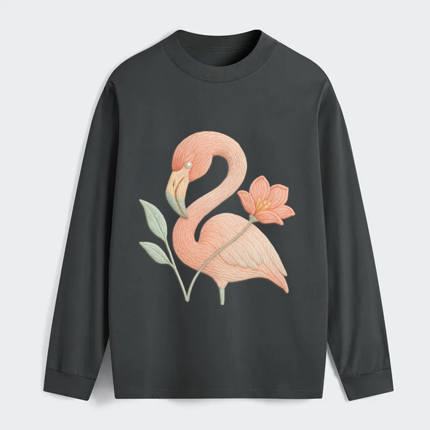 Peach Flamingo - Classic Long Sleeve Shirt - Gray