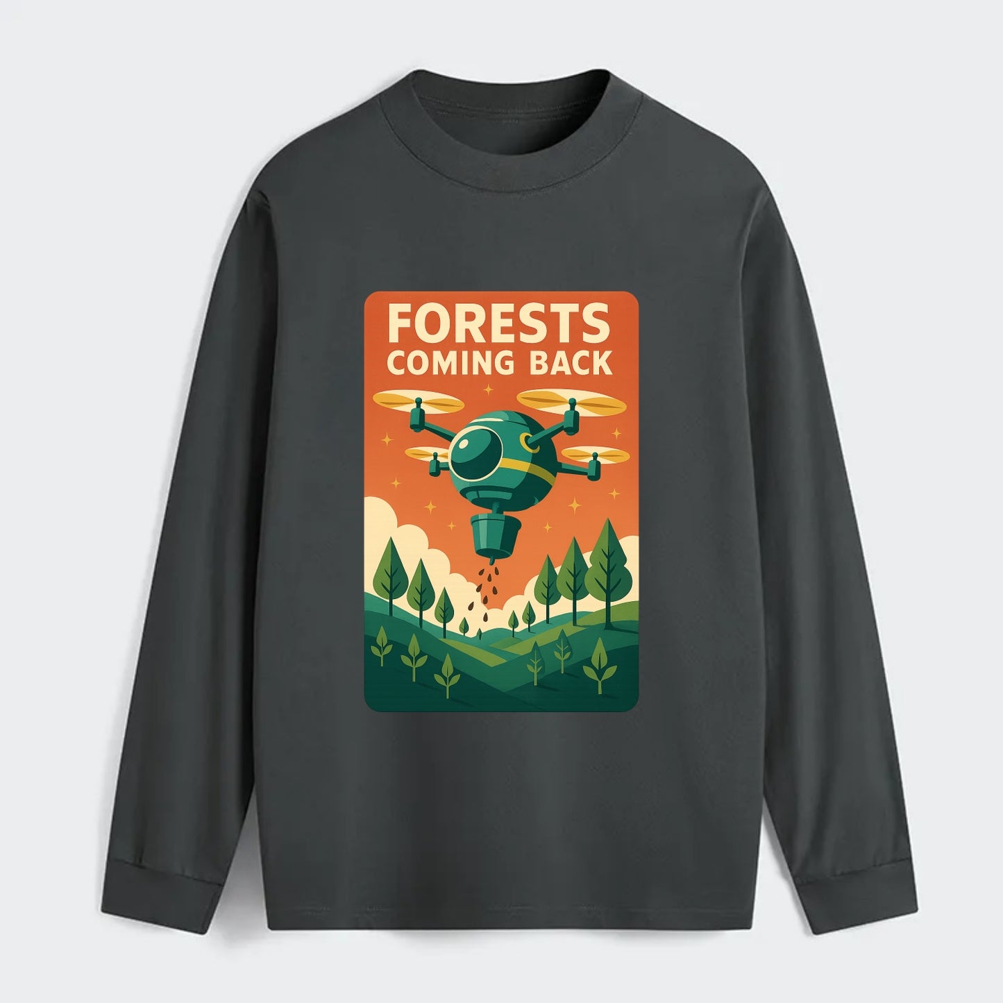 Reforestation drone planting millions of trees - "Forests Coming Back" - Classic Long Sleeve Shirt - Gray