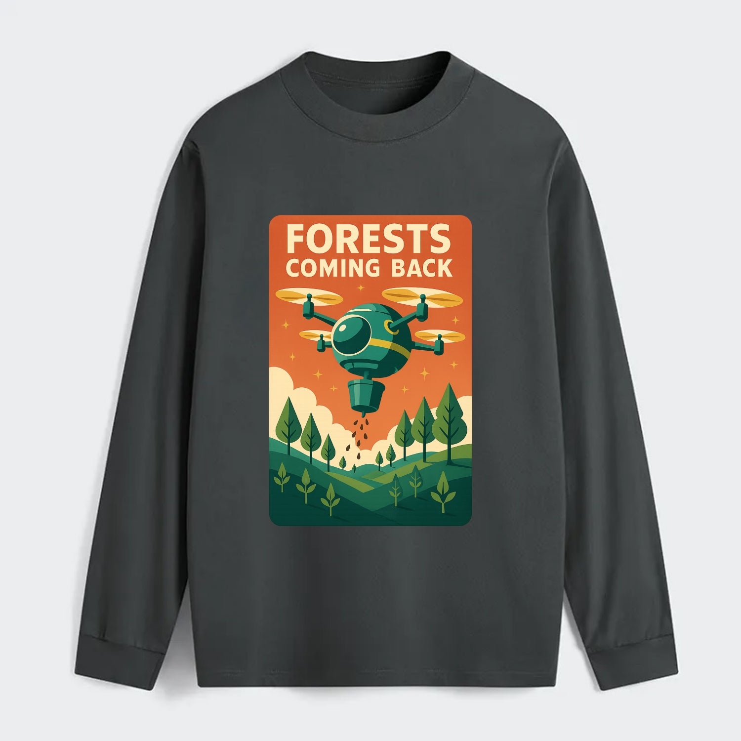 Reforestation drone planting millions of trees - "Forests Coming Back" - Classic Long Sleeve Shirt - Gray