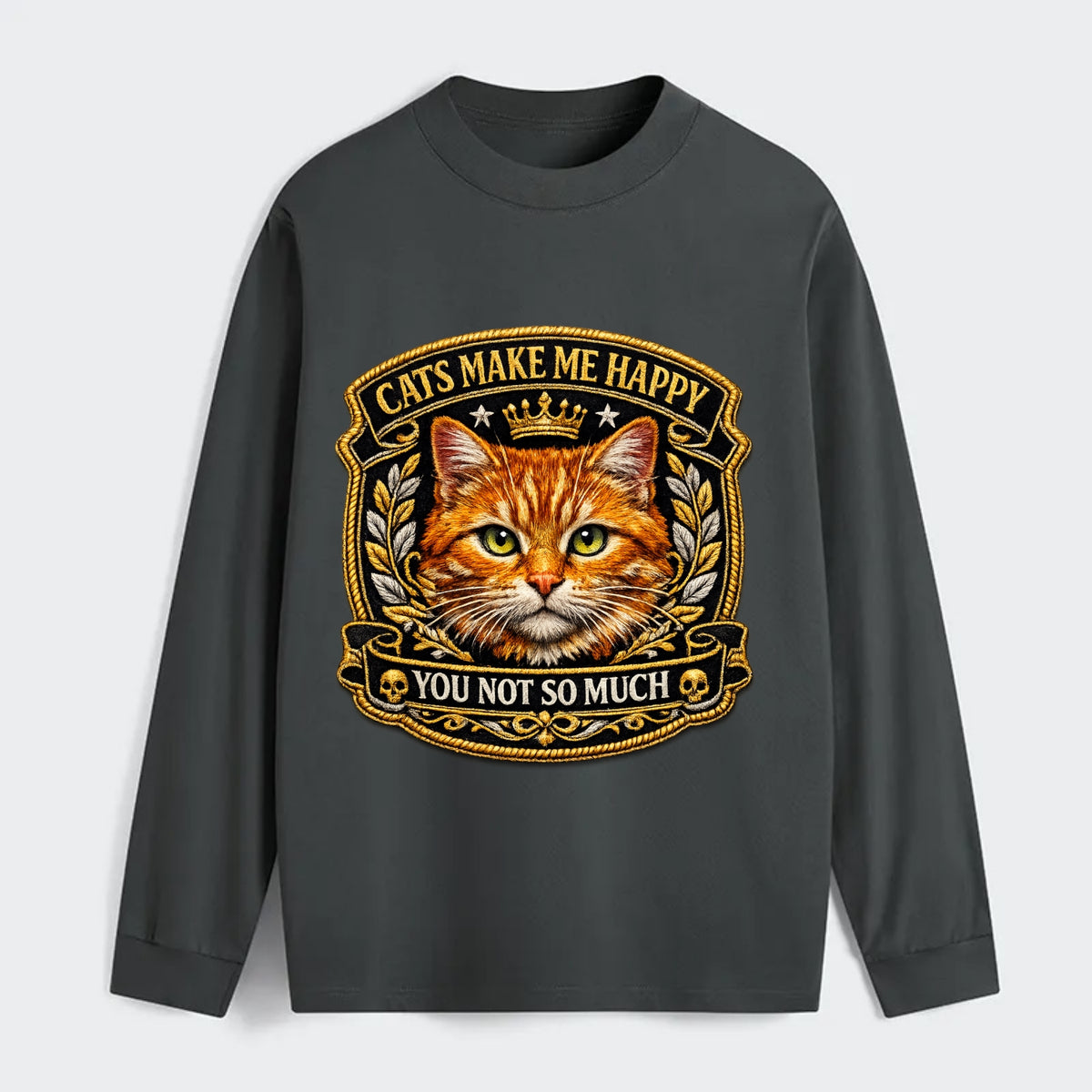 CATS MAKE ME HAPPY YOU NOT SO MUCH - cat face in orange , cat preference - Classic Long Sleeve Shirt - Gray
