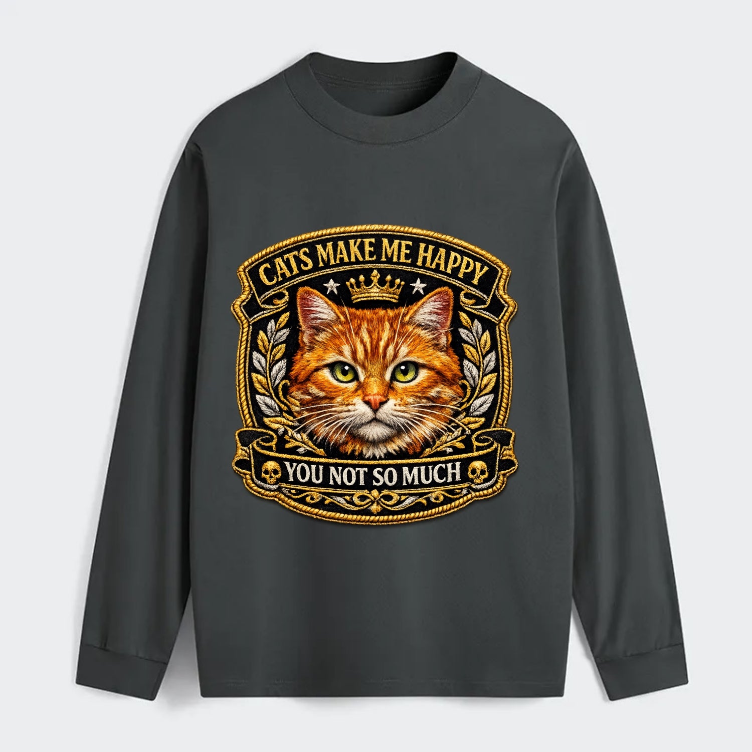 CATS MAKE ME HAPPY YOU NOT SO MUCH - cat face in orange , cat preference - Classic Long Sleeve Shirt - Gray