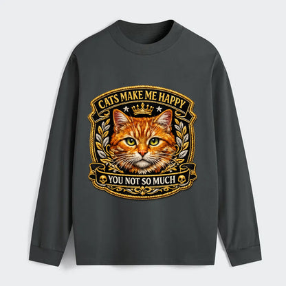 CATS MAKE ME HAPPY YOU NOT SO MUCH - cat face in orange , cat preference - Classic Long Sleeve Shirt - Gray