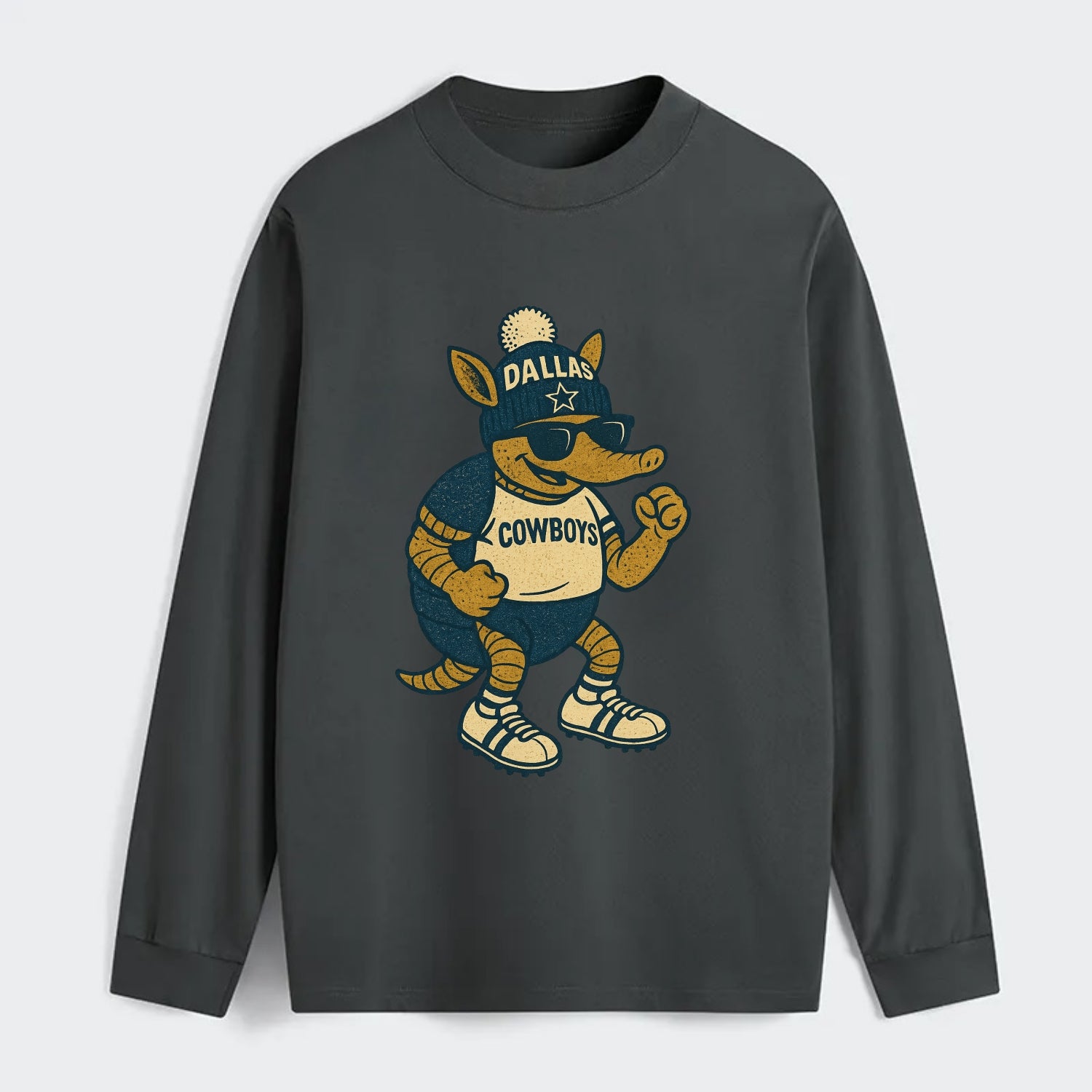 Dallas Armadillo wearing Cowboys beanie with lone star patch and - Classic Long Sleeve Shirt - Gray
