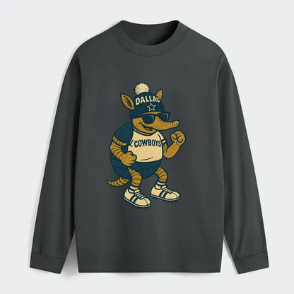 Dallas Armadillo wearing Cowboys beanie with lone star patch and - Classic Long Sleeve Shirt - Gray