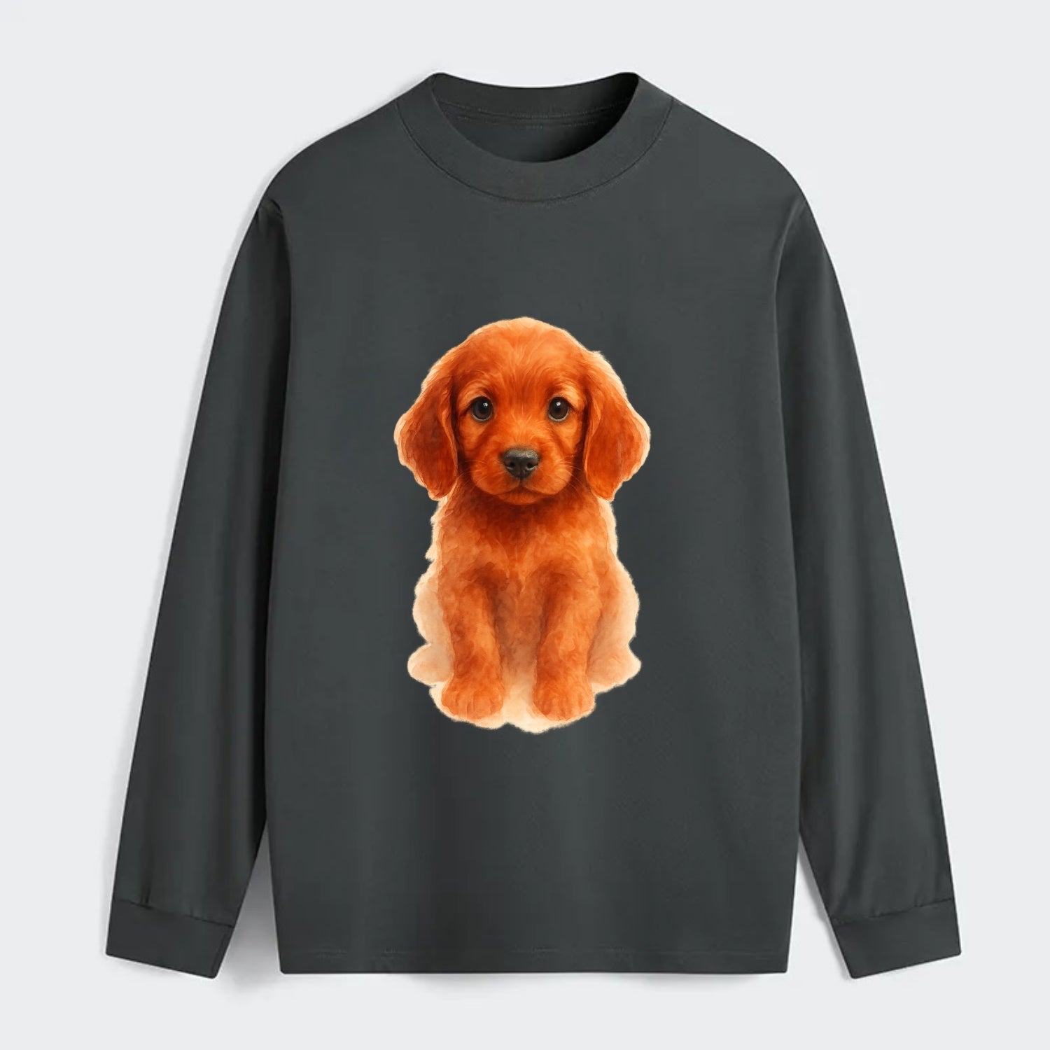 Baby Irish Setter Puppy - mahogany red coat, feathered ears, friendly - Classic Long Sleeve Shirt - Gray