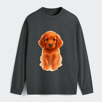 Baby Irish Setter Puppy - mahogany red coat, feathered ears, friendly - Classic Long Sleeve Shirt - Gray