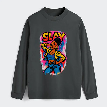 Empowered figure striking confident pose - "slay" culture, fierce and - Classic Long Sleeve Shirt - Gray