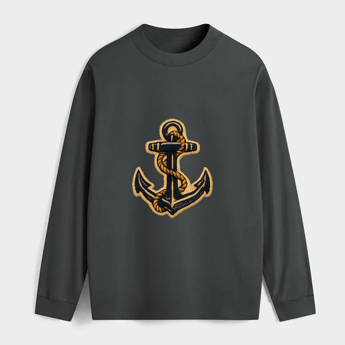 ANCHOR ROPE - classic anchor with rope in navy and gold , sailor - Classic Long Sleeve Shirt - Gray