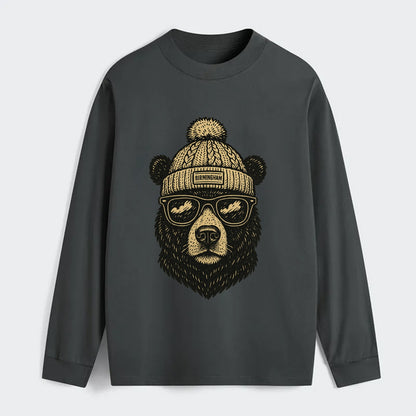 Alabama Black Bear wearing Birmingham beanie with pom pom and wayfarer - Classic Long Sleeve Shirt - Gray