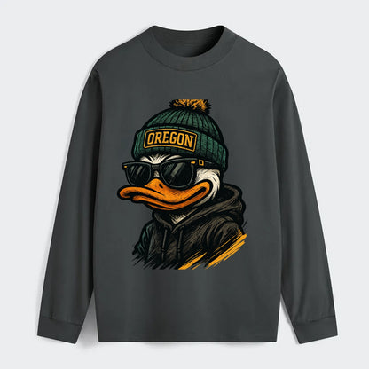 Eugene Duck wearing Oregon beanie with O patch - Classic Long Sleeve Shirt - Gray