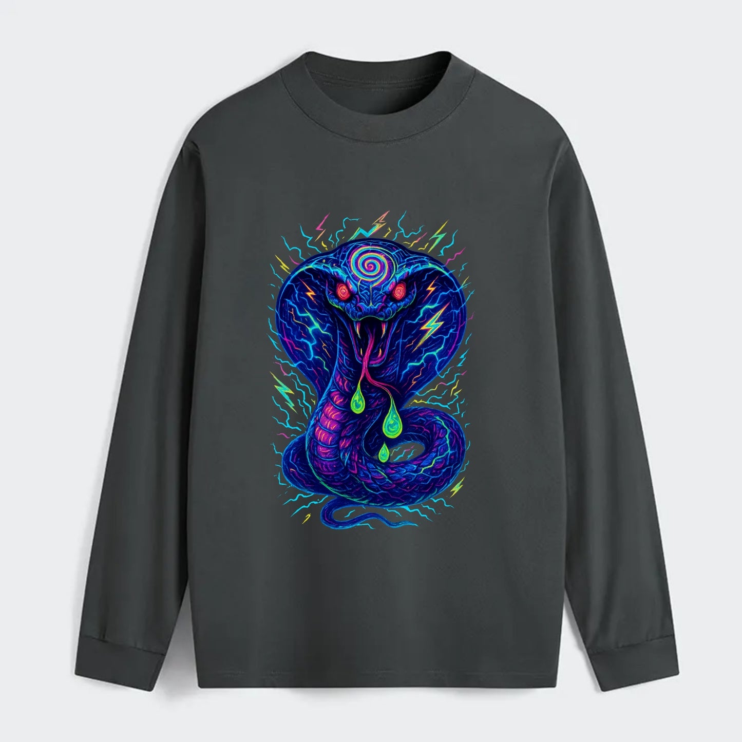 Mesmerizing cobra with hypnotic spiral patterns in the hood, scales - Classic Long Sleeve Shirt - Gray