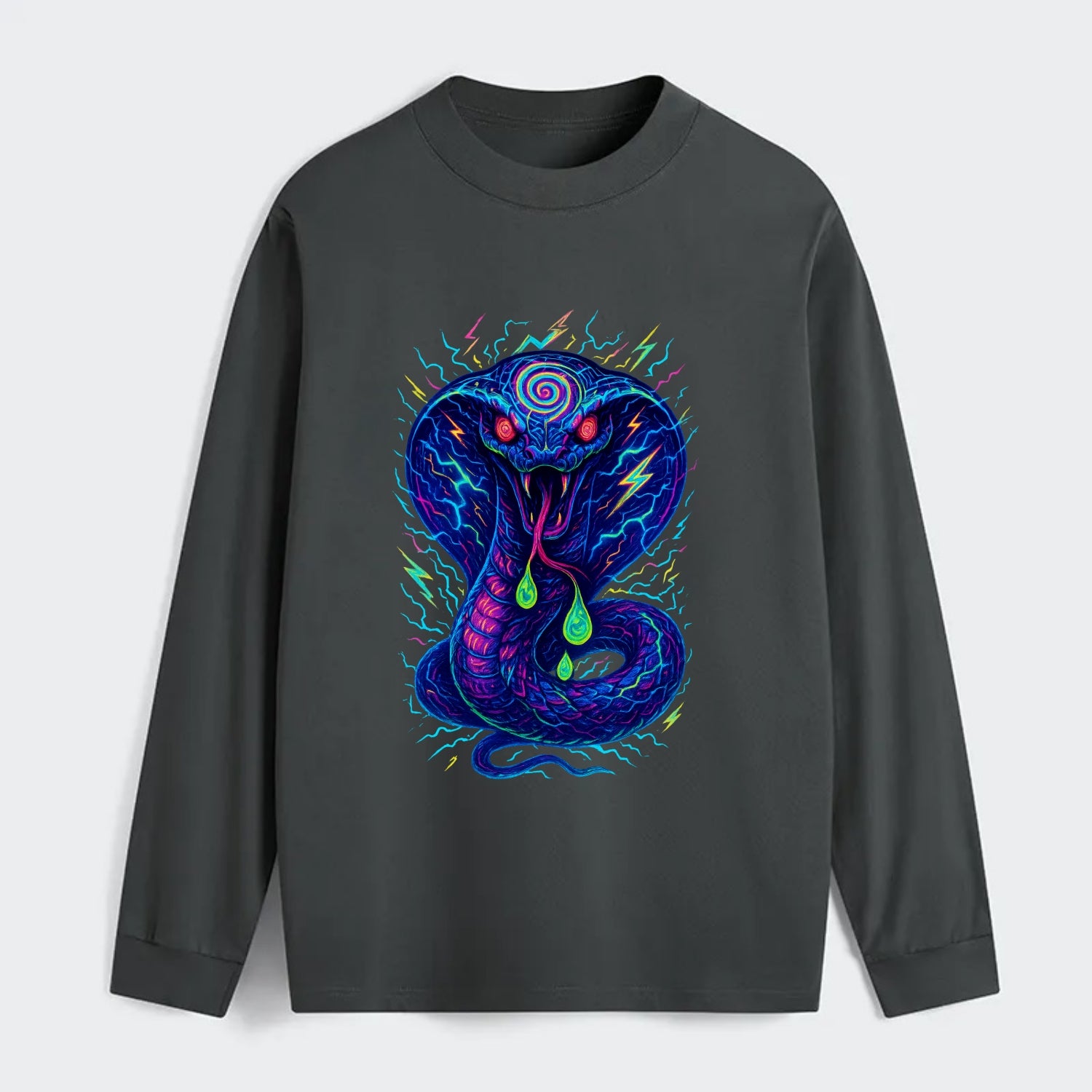 Mesmerizing cobra with hypnotic spiral patterns in the hood, scales - Classic Long Sleeve Shirt - Gray