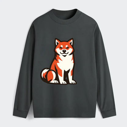 Sitting Shiba Inu Emblem - Classic Long Sleeve Shirt - Gray
