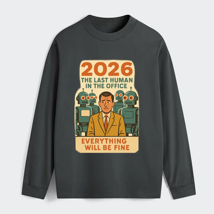 Single human worker surrounded by robot coworkers - "The last human in - Classic Long Sleeve Shirt - Gray