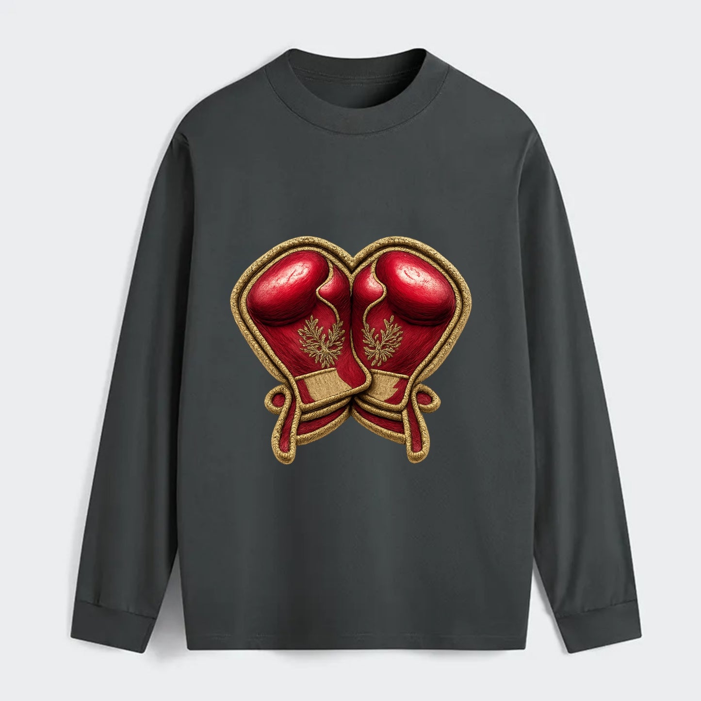 Embroidered patch design - BOXING GLOVES - red boxing gloves crossed in - Classic Long Sleeve Shirt - Gray