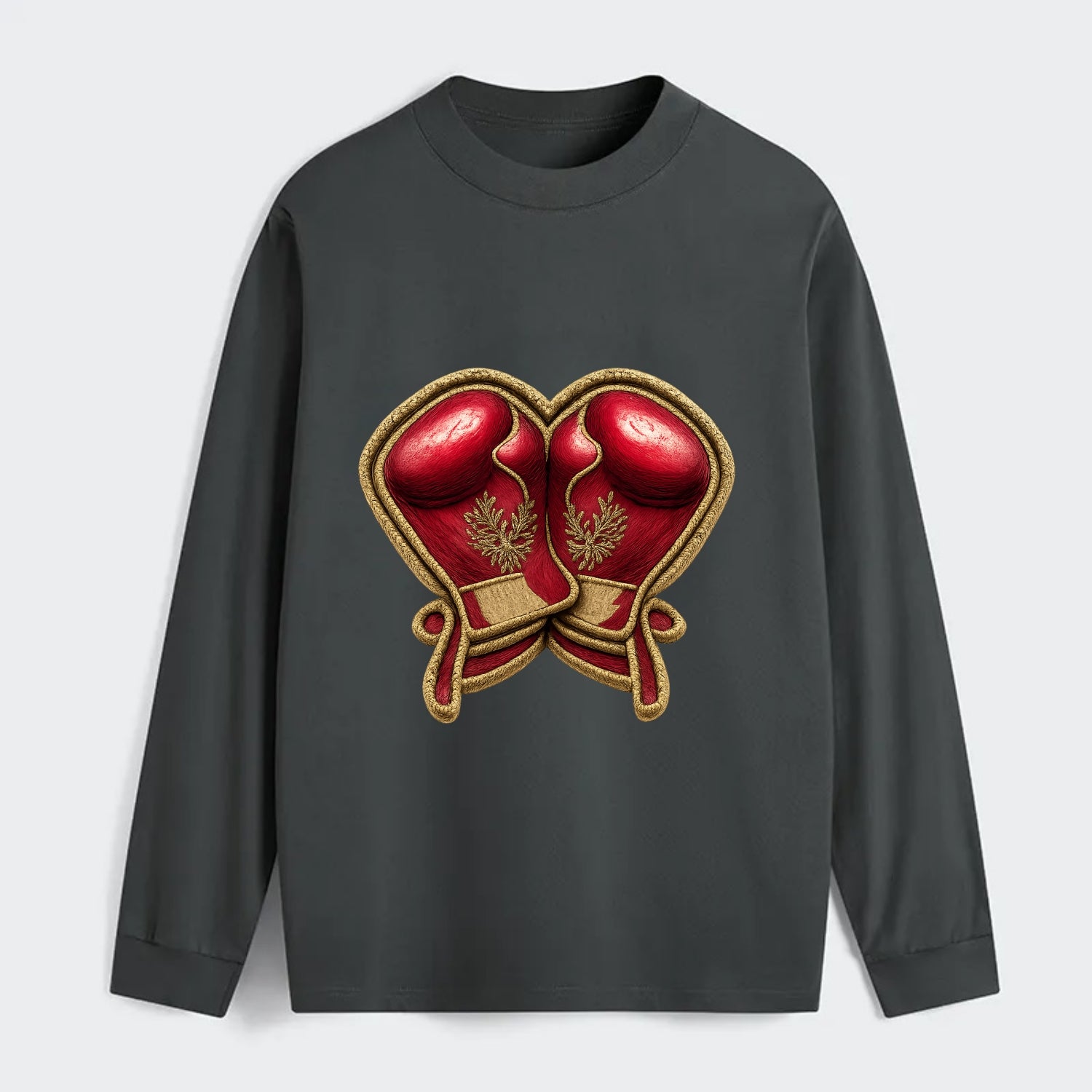 Embroidered patch design - BOXING GLOVES - red boxing gloves crossed in - Classic Long Sleeve Shirt - Gray