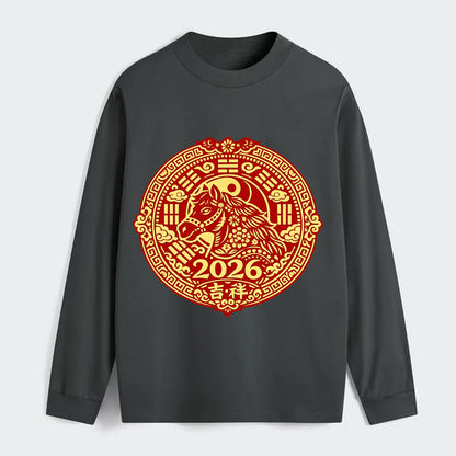 LUCKY HORSE MEDALLION | Circular medallion with horse profile | - Classic Long Sleeve Shirt - Gray