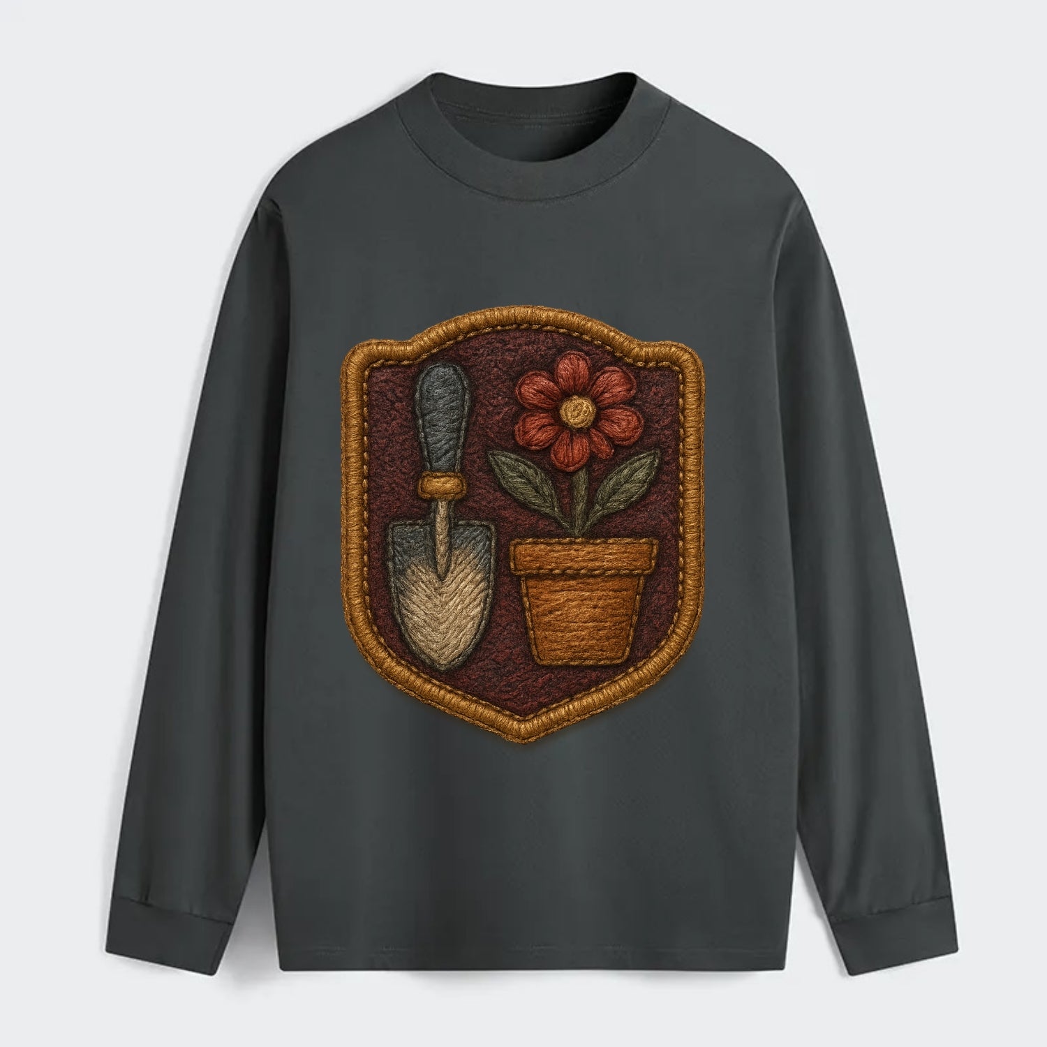 Garden trowel with flower pot - gardener badge - Classic Long Sleeve Shirt - Gray