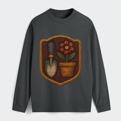 Garden trowel with flower pot - gardener badge - Classic Long Sleeve Shirt - Gray