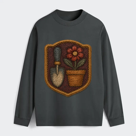 Garden trowel with flower pot - gardener badge - Classic Long Sleeve Shirt - Gray