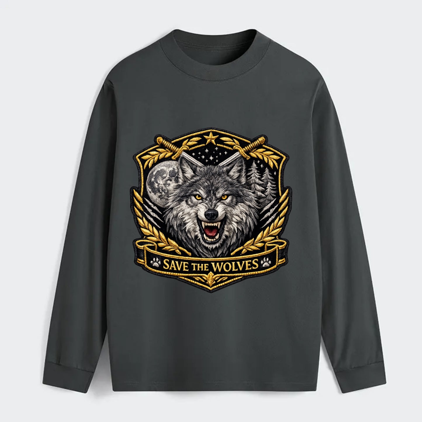 SAVE THE WOLVES - wolf moon in gray , predator protection - Classic Long Sleeve Shirt - Gray