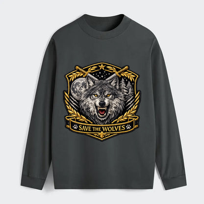 SAVE THE WOLVES - wolf moon in gray , predator protection - Classic Long Sleeve Shirt - Gray