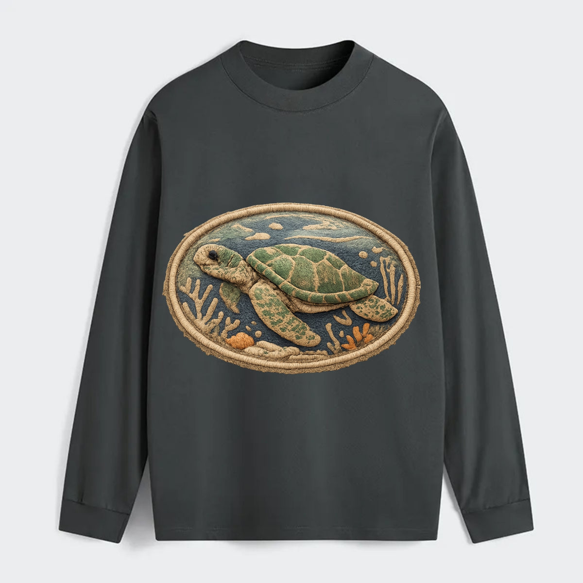 SEA TURTLE - swimming turtle in green and blue , ocean life - Classic Long Sleeve Shirt - Gray