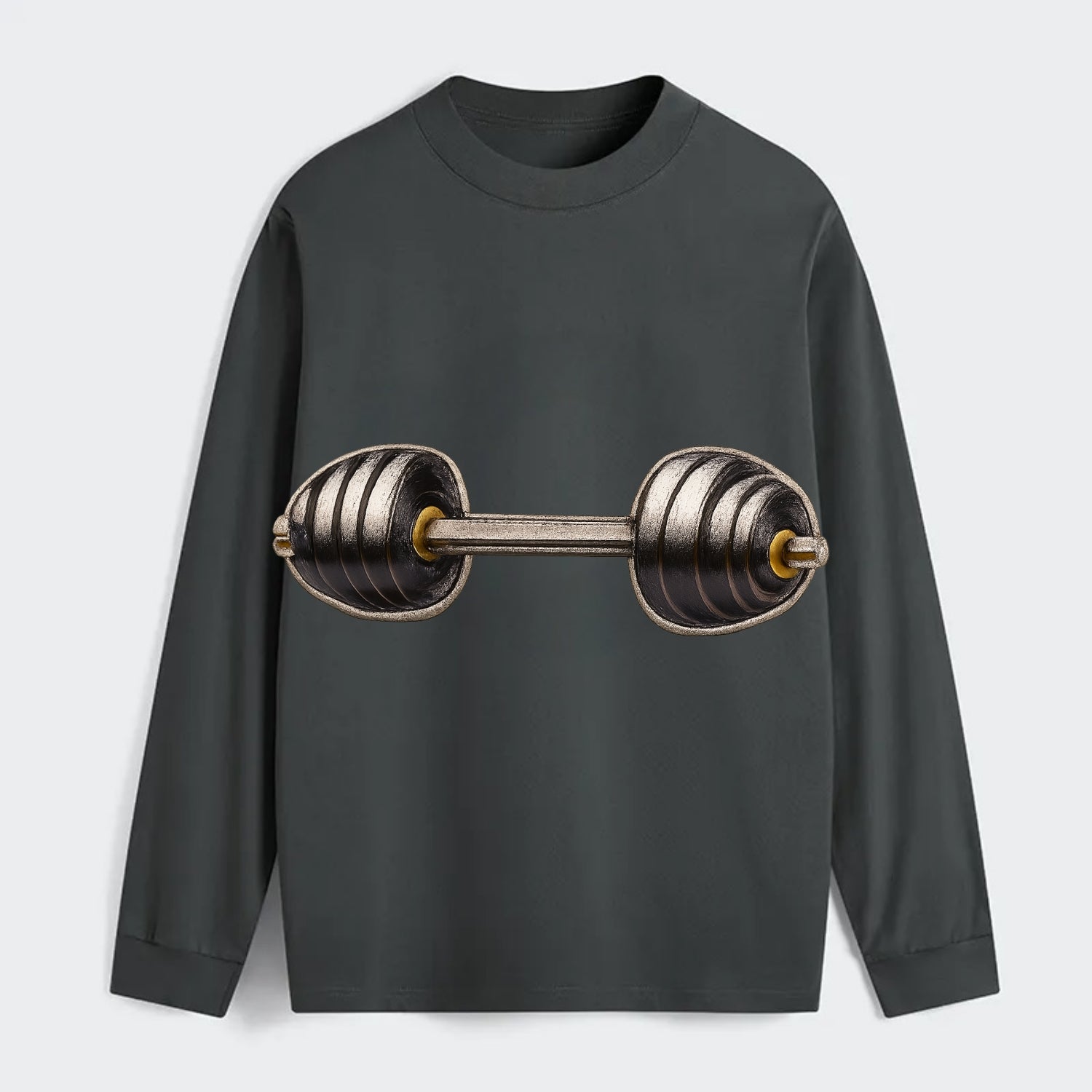 WEIGHTLIFTING BARBELL - heavy barbell with plates in silver and black , - Classic Long Sleeve Shirt - Gray