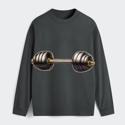 WEIGHTLIFTING BARBELL - heavy barbell with plates in silver and black , - Classic Long Sleeve Shirt - Gray