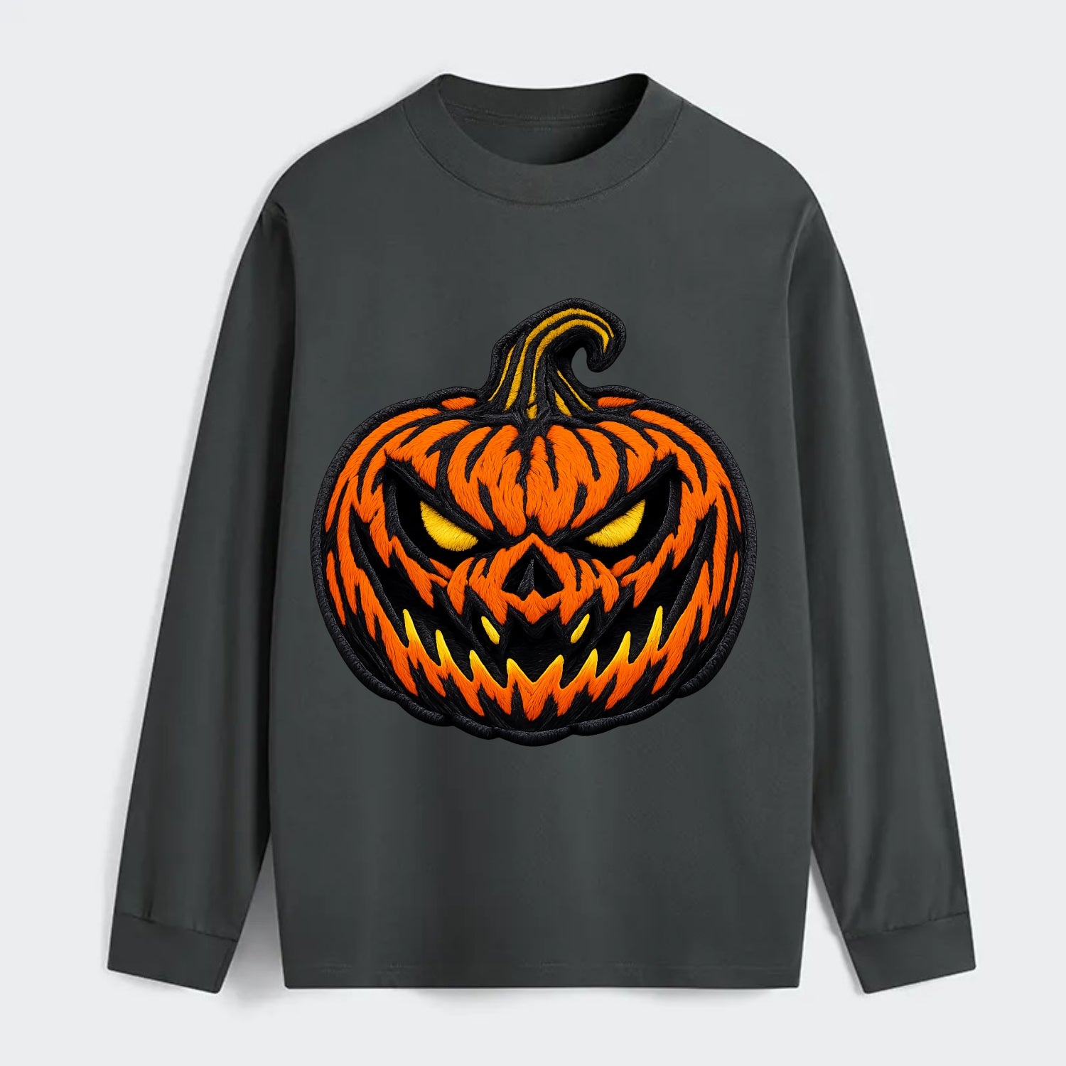 HALLOWEEN PUMPKIN - jack o lantern in orange and black , spooky - Classic Long Sleeve Shirt - Gray